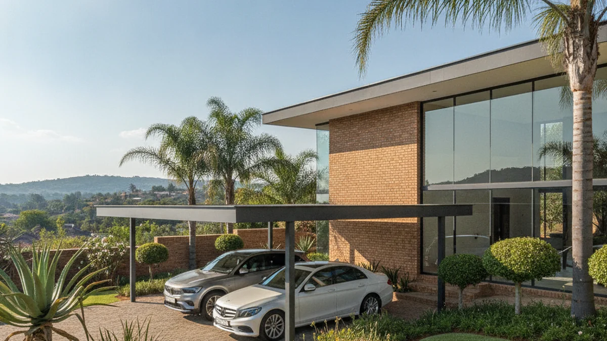 Modern powder-coated aluminium carport at an upmarket home in Bedfordview on the East Rand